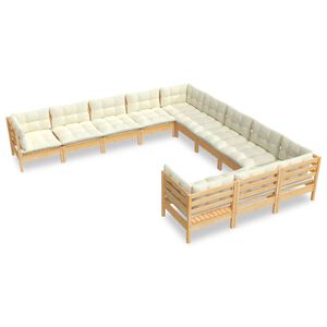 vidaXL 11 pcs conjunto lounge de jardim c/ almofad&otilde;es cor creme pinho