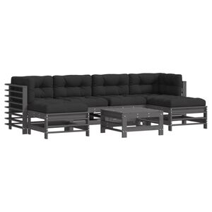 vidaXL 7 pcs conjunto lounge jardim c/ almofad&otilde;es madeira maci&ccedil;a cinza