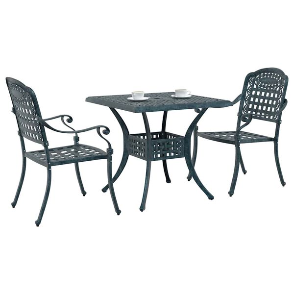 vidaXL Conjunto de Mesa de Jardim 3 pcs Verde Alum&iacute;nio Fundido