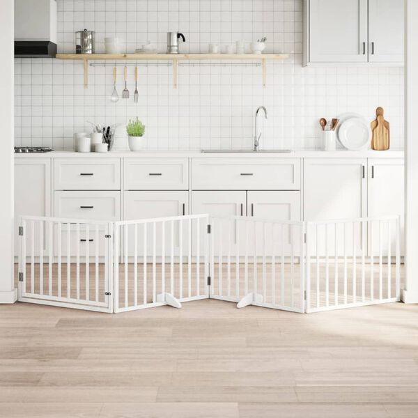 vidaXL Port&atilde;o p/ c&atilde;es com porta dobr&aacute;vel 4 pain&eacute;is 320 cm &aacute;lamo branco