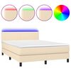 vidaXL Cama box spring c/ colch&atilde;o e LED 140x200 cm tecido cor creme