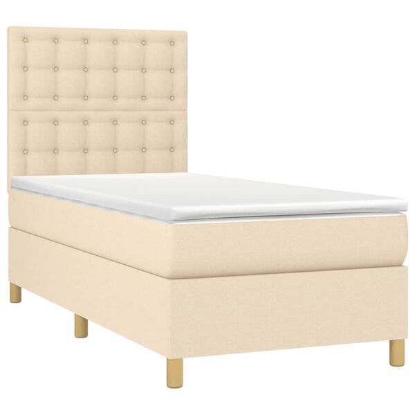 vidaXL Cama com molas/colch&atilde;o 90x190 cm tecido cor creme