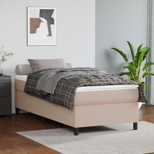vidaXL Cama com molas/colch&atilde;o 90x190 cm couro artificial cappuccino