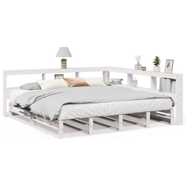 vidaXL Cama com estante sem colchão 180x200 cm pinho maciço branco