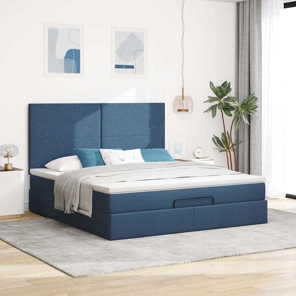 Estrutura de cama otomana vidaXL com tecido azul colch&atilde;o 180x200cm