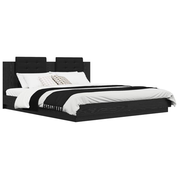 vidaXL Estrutura de Cama com Cabeceira Carvalho Preto 180 x 200 cm