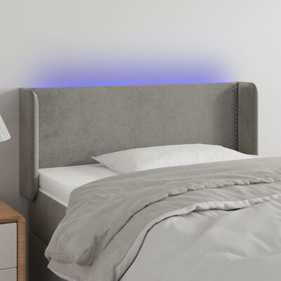 vidaXL Cabeceira de cama c/ luzes LED veludo 83x16x78/88cm cinza-claro