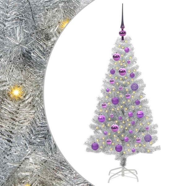 vidaXL &Aacute;rvore de Natal com 150 LEDs com suporte Prateado 120 cm PET