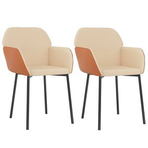 vidaXL Cadeiras de jantar 2 pcs tecido/couro artificial cor creme