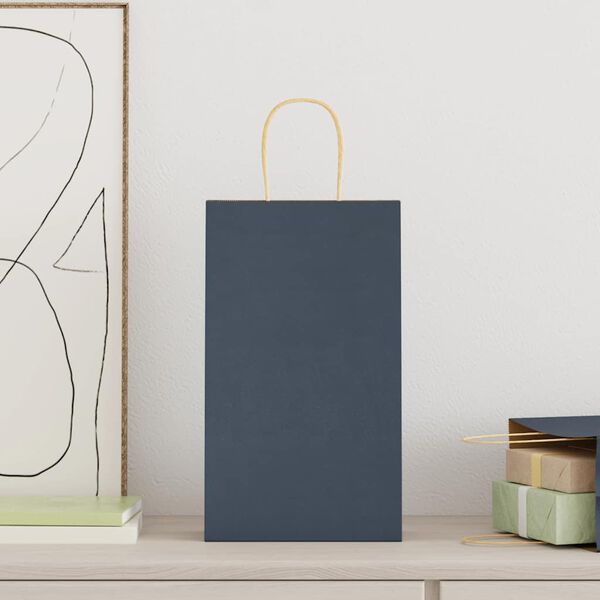 vidaXL Sacos de papel 50 unid com al&ccedil;as azul 21x11x36 cm