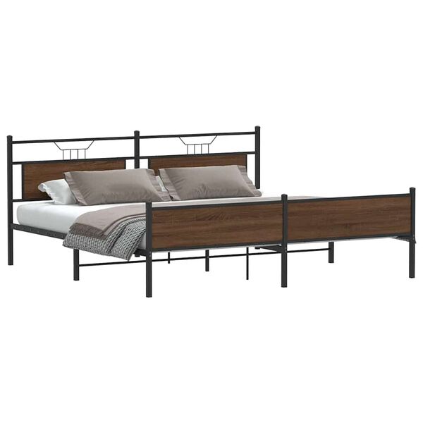 vidaXL Estrutura cama sem colch&atilde;o 193x201 cm metal carvalho castanho