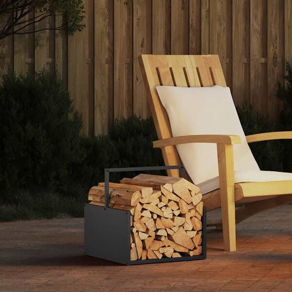 vidaXL Suporte para lenha 40x40x40 cm a&ccedil;o laminado a frio preto