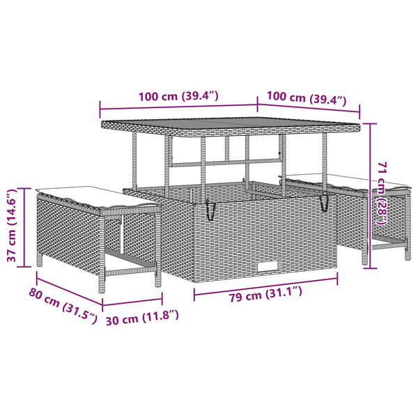 vidaXL Conjunto de Sof&aacute; de Jardim com almofada 11 pcs Preto vime PE