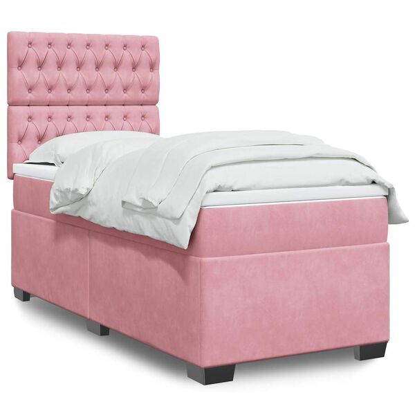 vidaXL Cama com molas/colch&atilde;o 90x190 cm veludo rosa