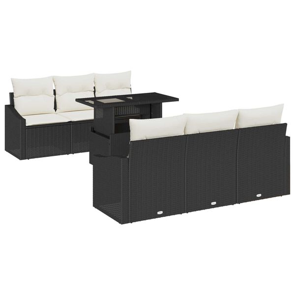 vidaXL Conjunto de Sof&aacute; de Jardim 7 pcs Preto e creme 100 x 55 x 73 cm