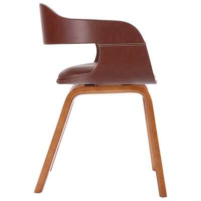 vidaXL Cadeira de jantar madeira curvada e couro artificial castanho
