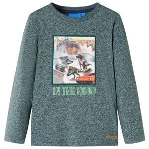 T-shirt de manga comprida para crian&ccedil;a verde-escuro mesclado 104
