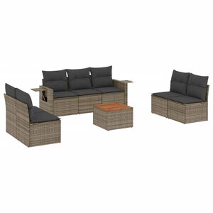 vidaXL 8 pcs conjunto sof&aacute;s de jardim c/ almofad&otilde;es vime PE cinzento