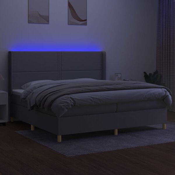 vidaXL Cama box spring c/ colch&atilde;o e LED 200x200 cm tecido cinza-claro