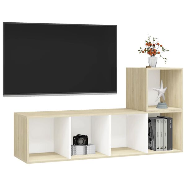 vidaXL 2 pcs conjunto m&oacute;veis TV derivados madeira branco/carv. sonoma