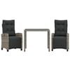 vidaXL 3 pcs conjunto de jantar p/ jardim c/ almofad&otilde;es vime PE cinza