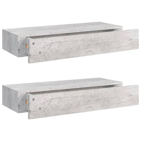 vidaXL Prateleiras parede c/ gavetas 2pcs MDF 60x23,5x10 cm cinza cim.
