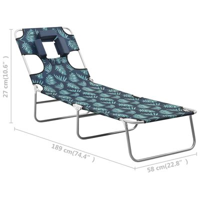 vidaXL Espreguiçadeira dobrável + almofada cabeça aço design folhas