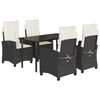 vidaXL 5 pcs conjunto de jantar p/ jardim c/ almofad&otilde;es vime PE preto