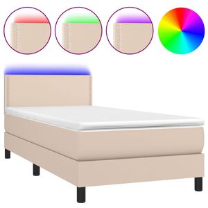 vidaXL Cama box spring c/ colch&atilde;o/LED 80x200cm couro artif. cappuccino