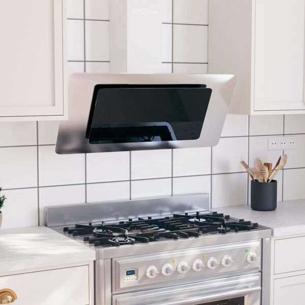vidaXL Exaustor parede 90 cm a&ccedil;o inoxid&aacute;vel e vidro temperado prateado