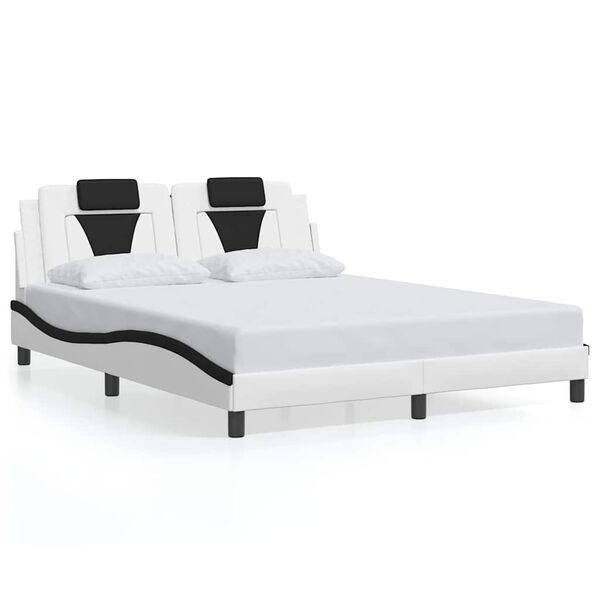 vidaXL Estrutura de cama Viana sem colch&atilde;o 160x200 couro artif. branco/preto
