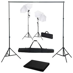 vidaXL Kit est&uacute;dio de fotografia com fundo + ilumina&ccedil;&atilde;o e sombrinhas