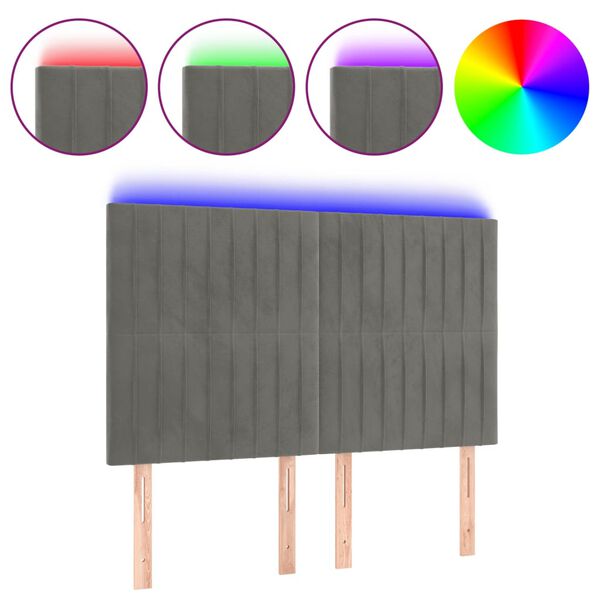 vidaXL Cabeceira cama c/ luzes LED veludo 144x5x118/128cm cinza-claro