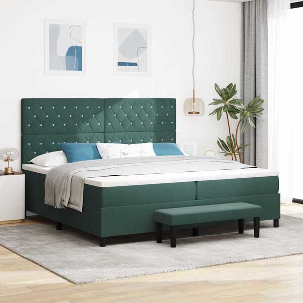 vidaXL Cama Box com colch&atilde;o Verde-escuro 200 x 200 cm Veludo