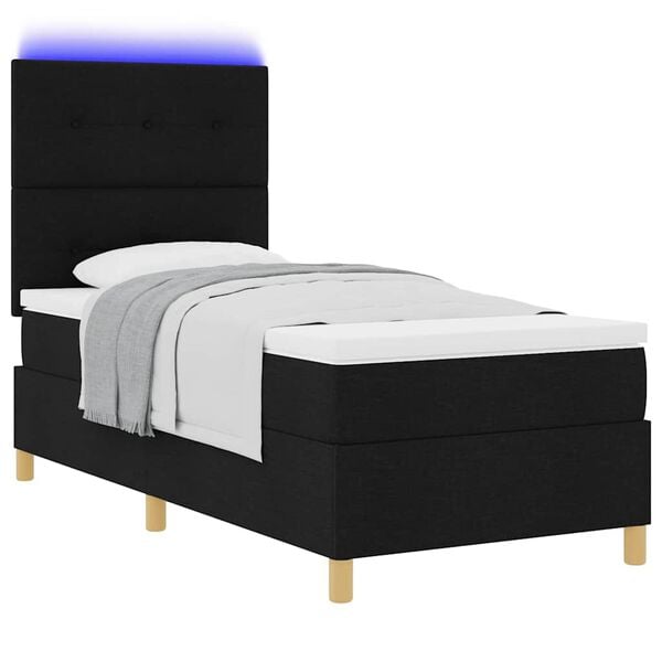 vidaXL Cama Box Spring LED com colch&atilde;o Preto 90 x 200 cm tecido