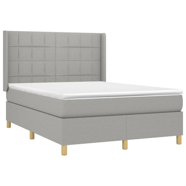 vidaXL Cama box spring c/ colch&atilde;o e LED 140x200 cm tecido cinza-claro