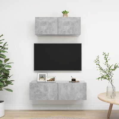 vidaXL 2 pcs conjunto de móveis de TV contraplacado cinzento cimento