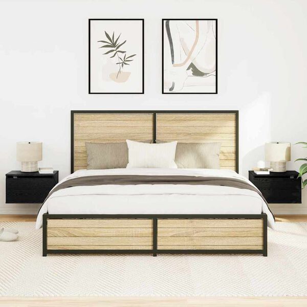 vidaXL Arm&aacute;rio de Cama Montado na Parede 2 pcs Carvalho Preto