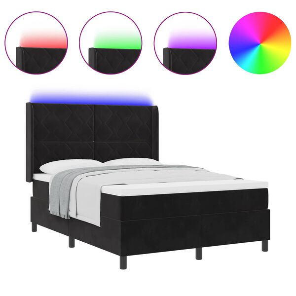 vidaXL Cama Box Spring com LED e Colch&atilde;o Preto 160 x 200 cm Veludo