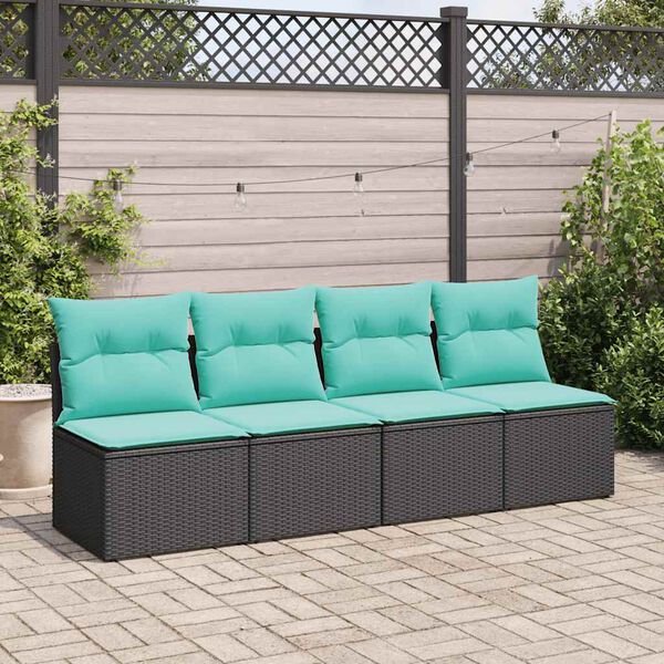vidaXL 2 pcs conjunto sofás jardim c/ almofadões vime PE/acácia preto