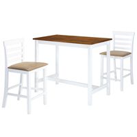 vidaXL Mesa e cadeiras de bar 3 pcs madeira maciça castanho e branco