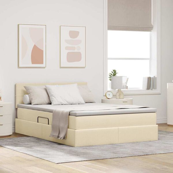 vidaXL Cama com arruma&ccedil;&atilde;o e colch&atilde;o com colch&atilde;o Creme 140 x 190 cm