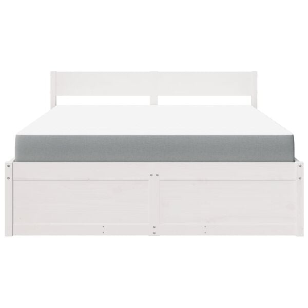 vidaXL Cama com gavetas e colch&atilde;o 160x200 cm pinho maci&ccedil;o branco