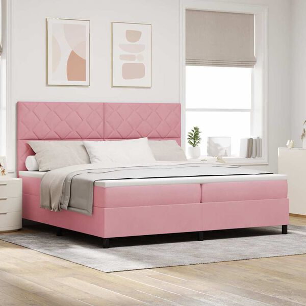 vidaXL Cama Box com colch&atilde;o com cabeceira Rosa 200 x 200 cm tecido