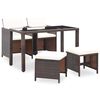 vidaXL 5 pcs conjunto de jantar exterior c/ almofad&otilde;es vime castanho