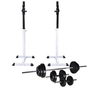 vidaXL Suporte barra muscula&ccedil;&atilde;o c/ conjunto pesos e barras 30,5 kg