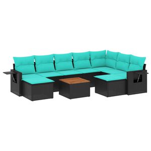 vidaXL Conjunto de sof&aacute; de jardim com 10 pe&ccedil;as e almofadas em rattan sint&eacute;tico preto