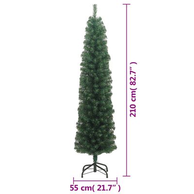 vidaXL Árvore de Natal artificial fina com suporte 210 cm PVC verde