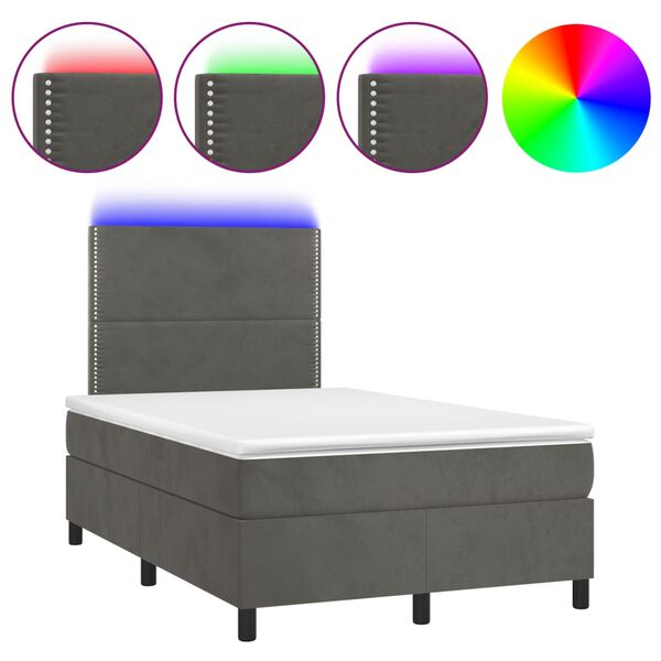 vidaXL Cama box spring c/ colch&atilde;o/LED 120x200cm veludo cinzento-escuro
