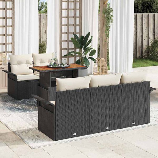 vidaXL Conjunto de Sof&aacute; de Jardim 6 pcs Preto Rattan Sint&eacute;tico